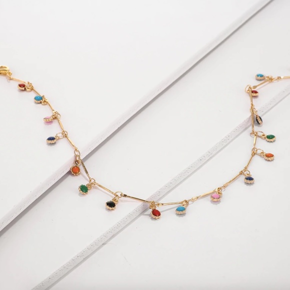 Colorful Sun Beads Gold Choker Rainbow Necklace - Picture 2 of 9